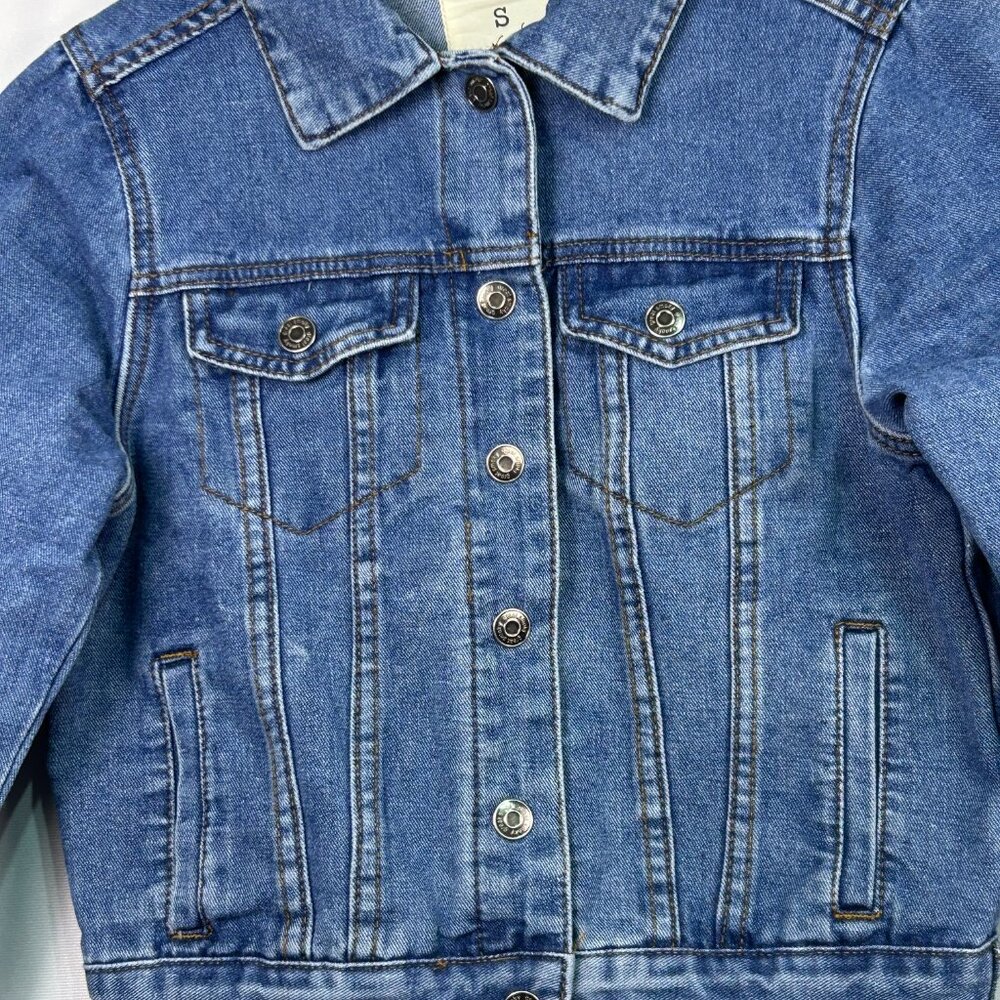 Denimland Cotton Blend Sequin Lips and Wings Blue Button Up Denim Jean Jacket M - Picture 3 of 8